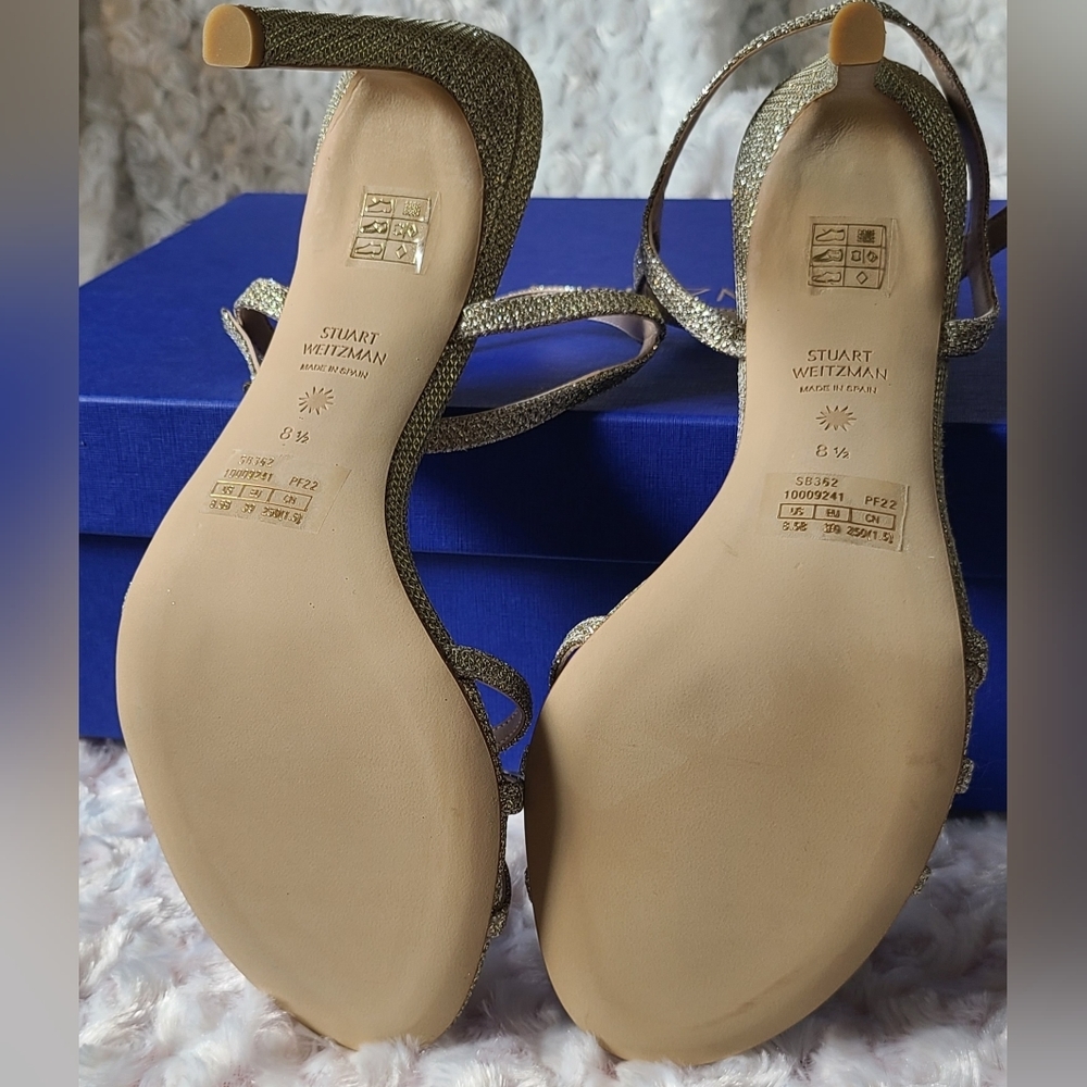 STUART Weitzman Gold Metallic Dress Heels - Picture 5 of 6